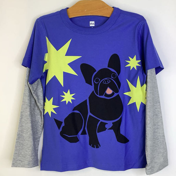 Size 6: Tea Blue/Yellow Stars Dog Silhouette Long Sleeve Shirt-NEW W/Tag