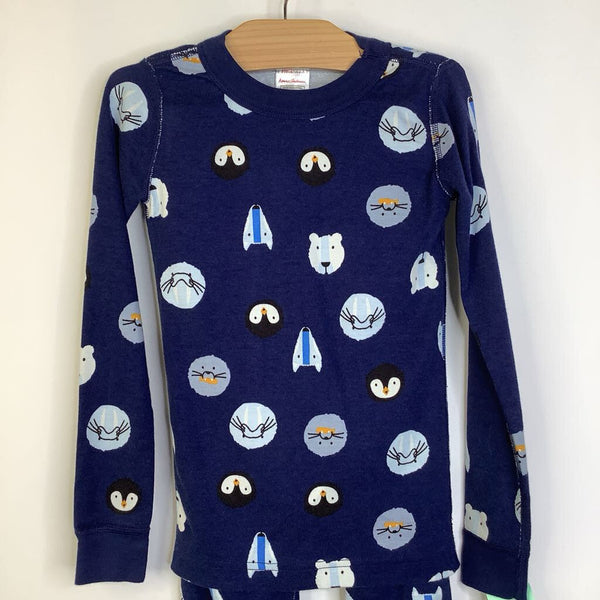 Size 6-7 (120): Hanna Andersson Blue Winter Animals Print 2pc PJs