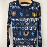 Size 6-7 (120): Hanna Andersson Blue Snowflakes/Menorah Print 2pc PJs