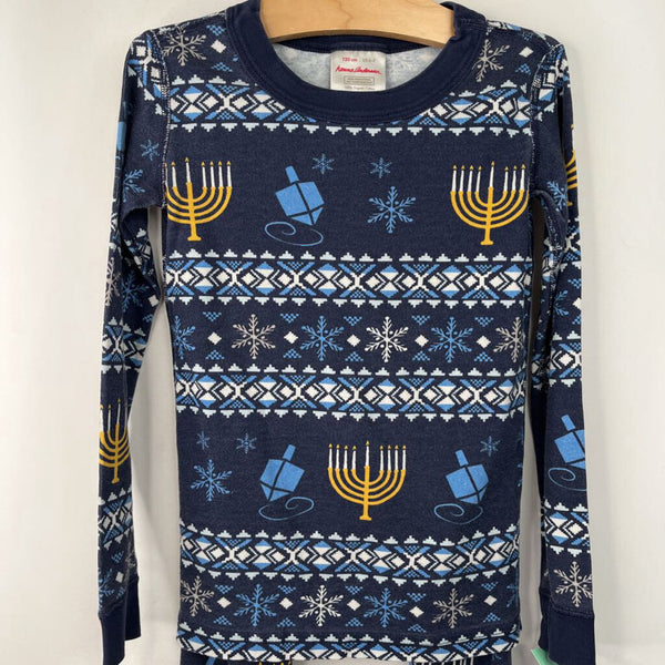 Size 6-7 (120): Hanna Andersson Blue Snowflakes/Menorah Print 2pc PJs