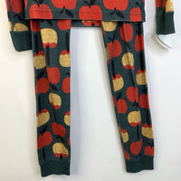 Size 8 (130): Hanna Andersson Green Carmel Apple Print 2pc PJs