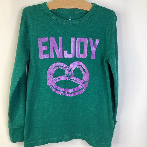 Size 4-5: Crewcuts Green Heathered/Purple "Enjoy" Pretzel Long Sleeve Shirt