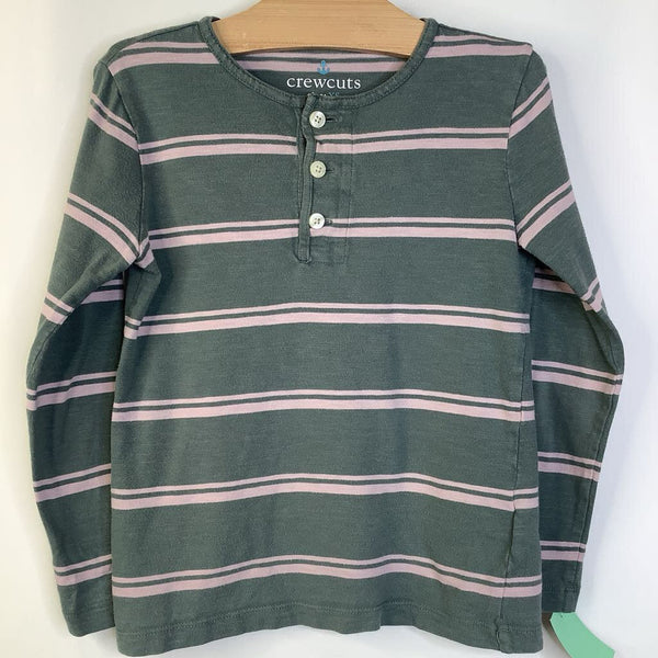 Size 4-5: Crewcuts Faded Green/White Striped Long Sleeve Shirt