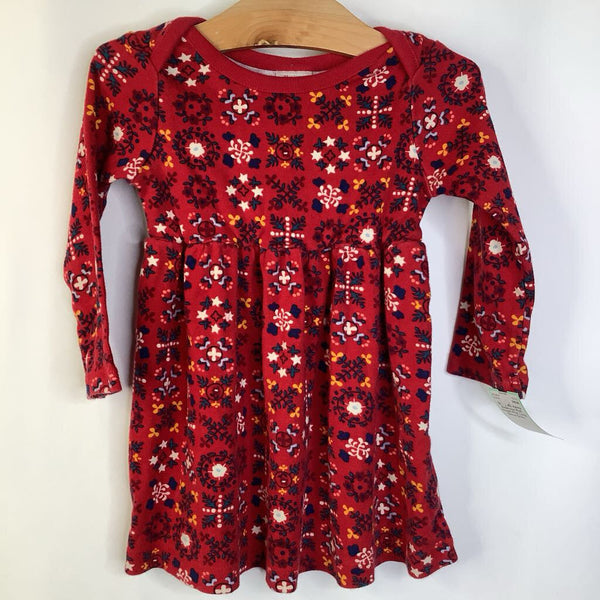 Size 2 (85): Hanna Andersson Red Wreath Print Long Sleeve Dress