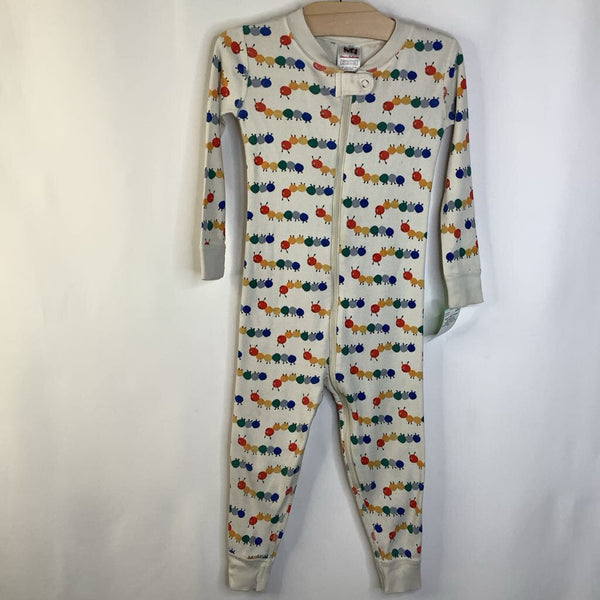 Size 3 (90): Hanna Andersson White/Colorful Caterpillar Print 1pc PJs