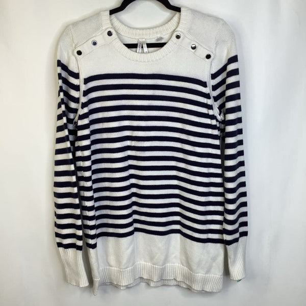 Size M: Seraphine White/Bleu Striped Knitted Sweater