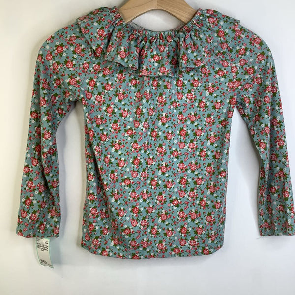 Size 7-8: Mini Boden Light Blue Colorful Floral Long Sleeve Shirt