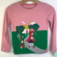 Size 8-9: Mini Boden Pink Green Little Red Riding Hood Long Sleeve Shirt