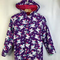 Size 10: Hatley Purple White/Rainbow Unicorns Lined Rain Coat