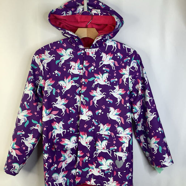 Size 10: Hatley Purple White/Rainbow Unicorns Lined Rain Coat