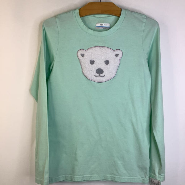 Size 10-12: Columbia Light Green White Fuzzy Polar Bear Long Sleeve Shirt