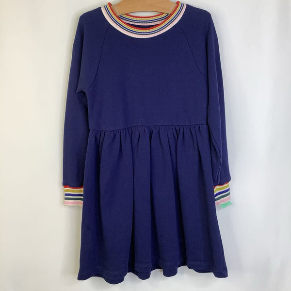 Size 6-7 (120): Hanna Andersson Blue/Colorful Stripes Cozy Long Sleeve Dress