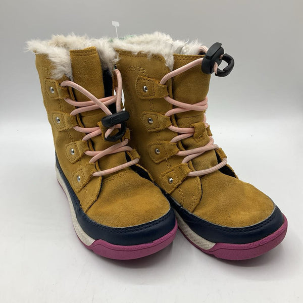 Size 10: Sorel Brown Leather Faux Fur Toggle Lace Up Snow Boots