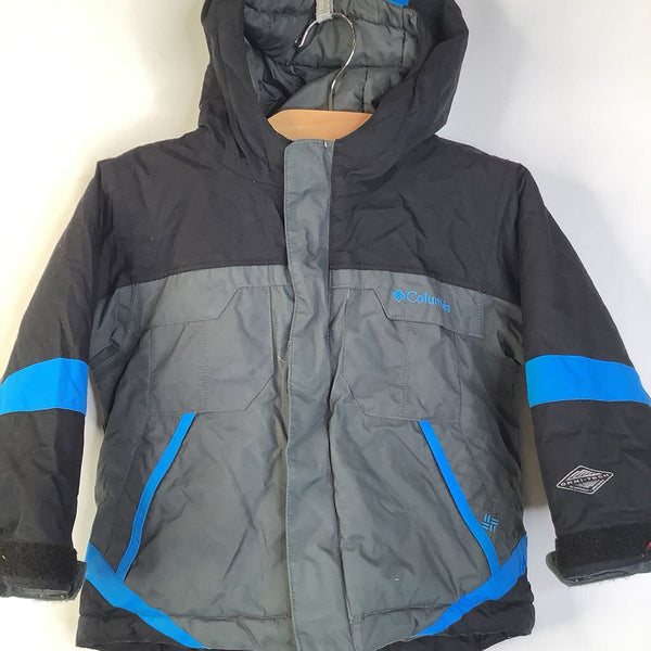 Size 2: Columbia Black/Grey Blue Detail Omni-Heat Insulated Zip-Up Winter Coat