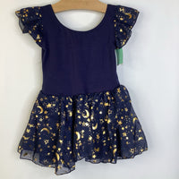 Size 2: Blue Gold Moon/Stars Tulle Skirt Leotard