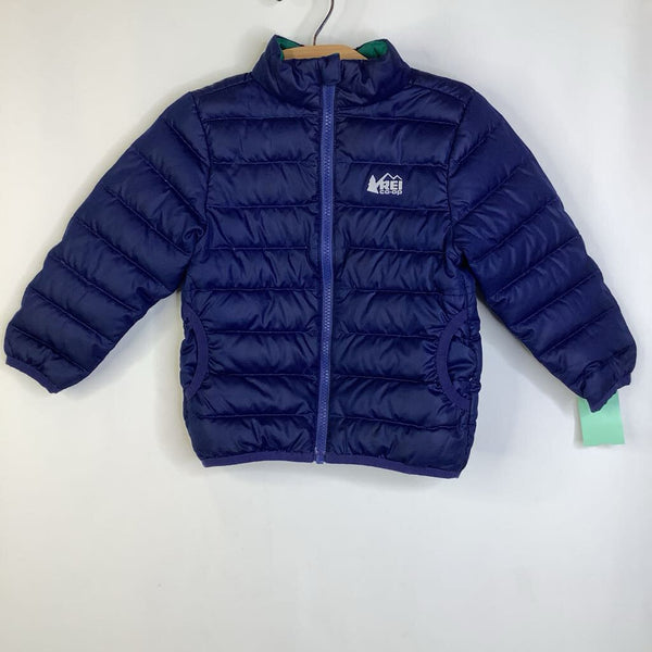 Size 2: REI Blue/Green Reversible Zip-Up Puffer Coat