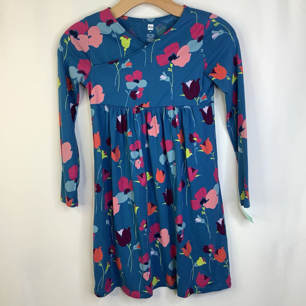 Size 10 (140): Tea Blue Colorful Floral Long Sleeve Dress