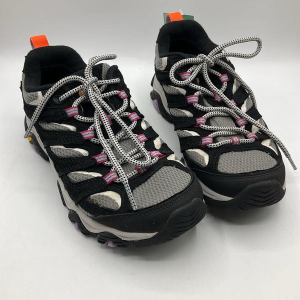 Size 4.5Y: Merrell Grey/Black Pink/Purple Detail Waterproof Lace-Up Hiking Shoes