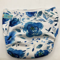 Size OS: Alva Baby White/Blue Floral Adjustable Snap Diaper Cover