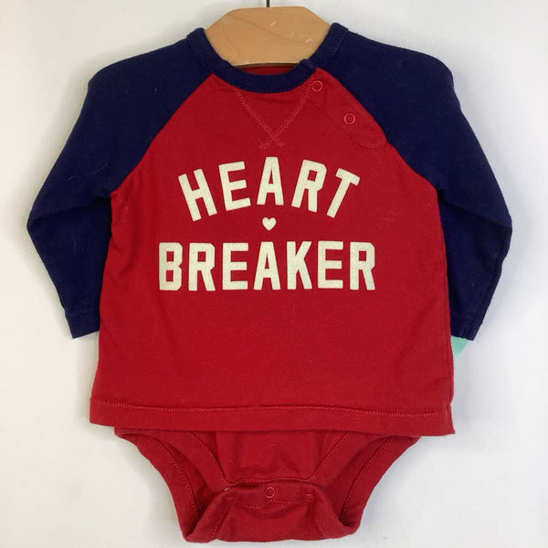 Size 3-6m: Gap Red/Blue "Heart Breaker" Long Sleeve Onesie