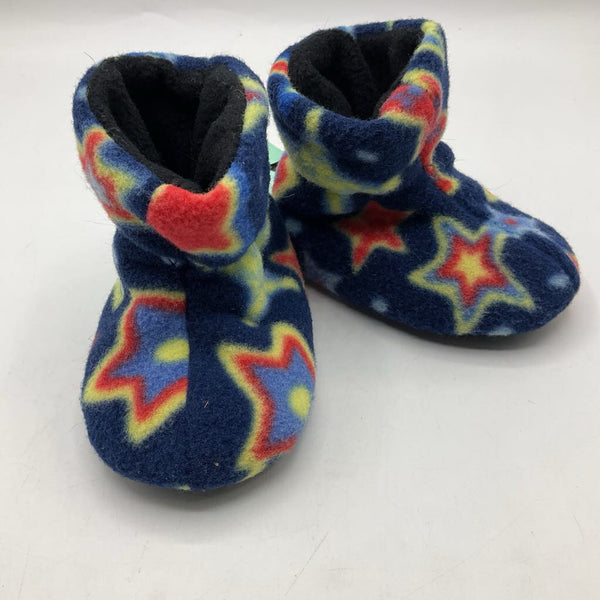 Size 6-12m: Acorn Blue/Colorful Star Print Fleece Soft Soled Booties