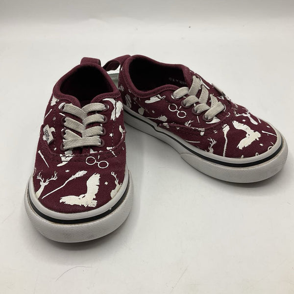 Size 6: Vans Maroon Harry Potter Symbols Slip-On Shoes