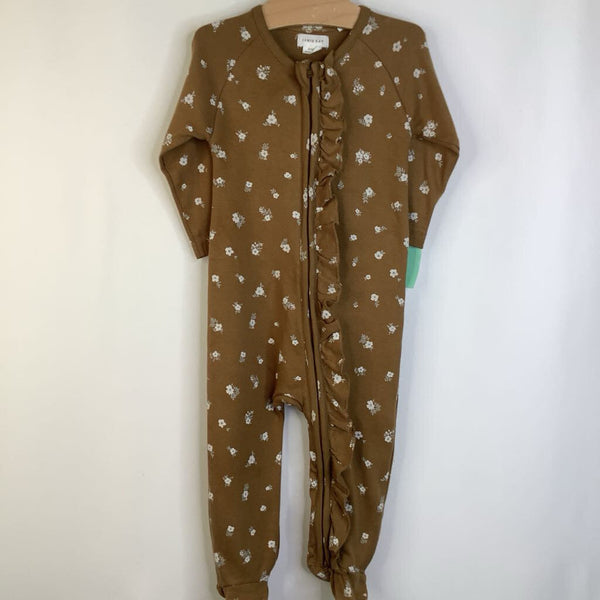 Size 6-12m: Jamie Kay Brown/White Floral Pattern 1pc Footy PJs