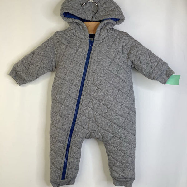 Size 3-6m: Tea Grey Quilted Zip-Up Jumpsuit