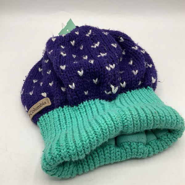 Size OS: Columbia Blue/Purple Hearts Crochet Beanie