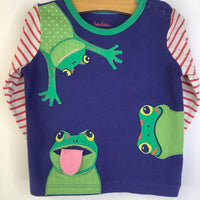 Size 9-12m: Baby Boden Blue/Red Stripes Frog Print Long Sleeve Shirt