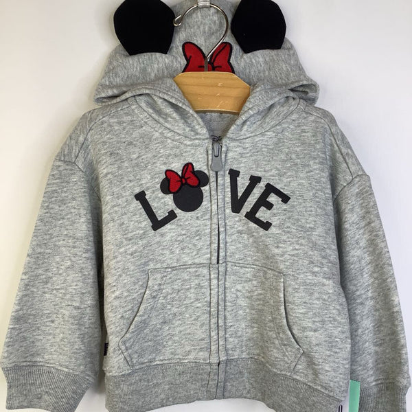 Size 12-18m: Gap Grey Minnie Mouse "Love" Zip-Up Hoodie-NEW W/Tag