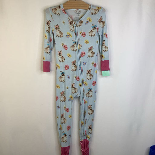 Size 18-24m: Posh Peanut Light Blue/Flowers & Bunnies Print 1pc Footy PJs