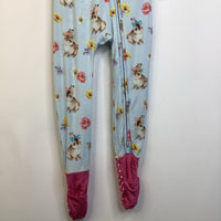 Size 18-24m: Posh Peanut Light Blue/Flowers & Bunnies Print 1pc Footy PJs