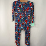 Size 9-12m: Posh Peanut Blue/Santa Print 1pc Footy PJs