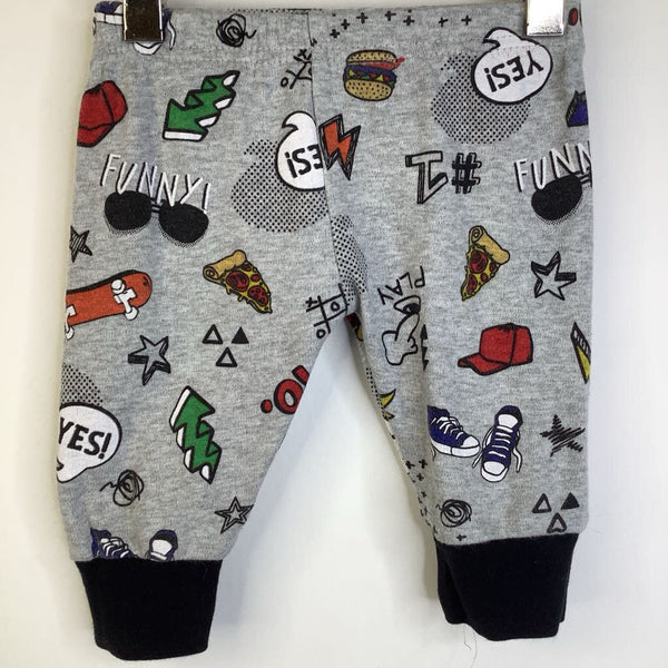 Size 6m: Mini B Grey/Colorful Sketches Pants