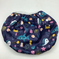 Size OS: We Greeco Blue Sea Animals Print Adjustable Snap Diaper Cover