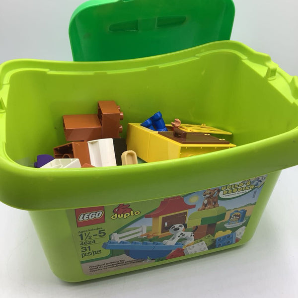 Lego Duplo Green Bin Of Assorted Duplo Pieces