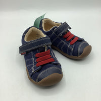 Size 4-4.5: Pediped Navy Blue Red Lace-Up Velcro Sneakers Shoes