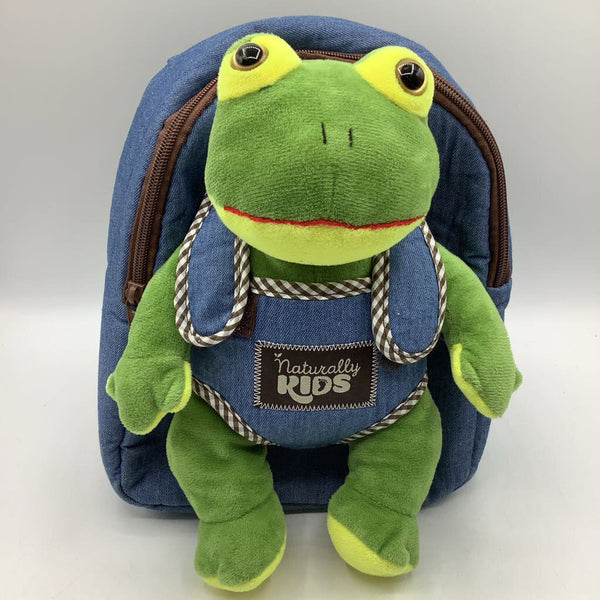 Naturally Kids Blue Backpack w/ Green Frog Plush