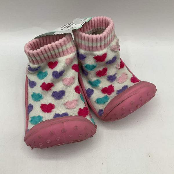 Size 4: Skidders Pink with Hearts Grip Shoes