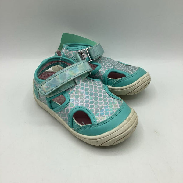 Size 6: Stride Rite Aqua Mermaid Scales Velcro Strap Sandals