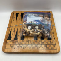 Wooden Chess/Chinese Checkers Board & Backgammon/Mancala Board Two Sided Boards w/ Pieces