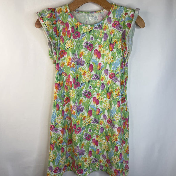 Size 9-10: Uni Qlo Colorful Floral Short Sleeve Dress