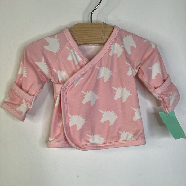 Size NB: Monica + Andy Pink/White Unicorn Print Wrap Long Sleeve Shirt