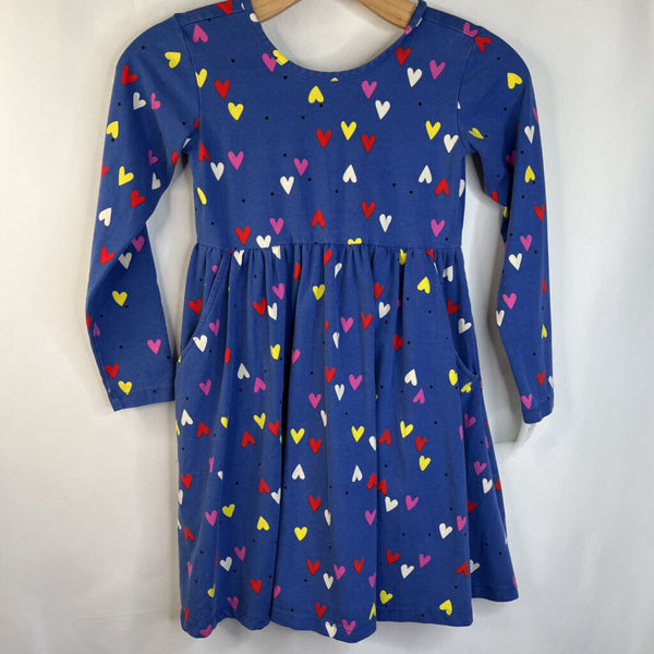 Size 10 (140): Hanna Andersson Blue/Colorful Hearts Long Sleeve Dress