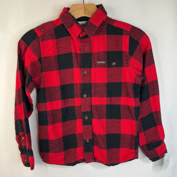 Size 8: Columbia Red/Black Checkered Button-Up Long Sleeve Shirt