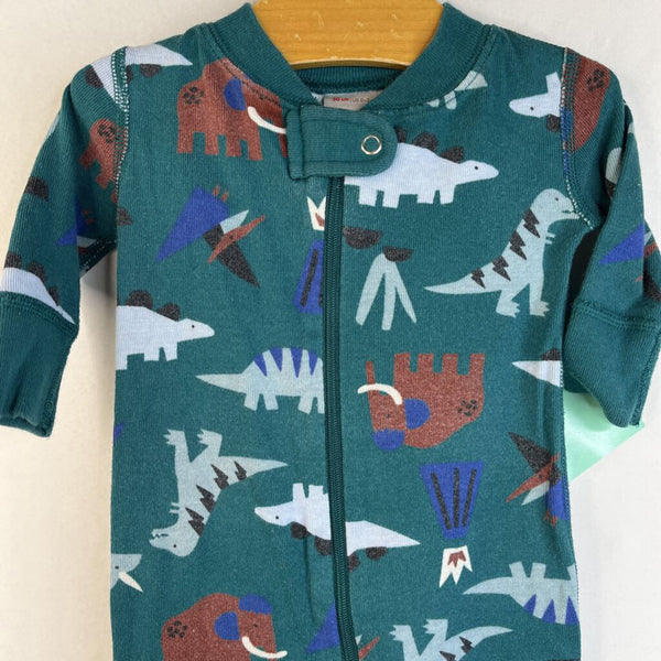 Size 0-3m (50): Hanna Andersson Green Dinosaur Print 1pc PJs