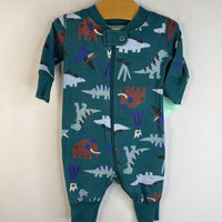 Size 0-3m (50): Hanna Andersson Green Dinosaur Print 1pc PJs