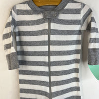 Size 3-6m (60): Hanna Andersson Grey/White Striped 1pc PJs