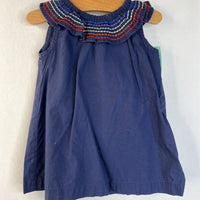 Size 6-12m (70): Hanna Andersson Dark Blue Rainbow Ruffle Collar Tank Dress W/Bloomers